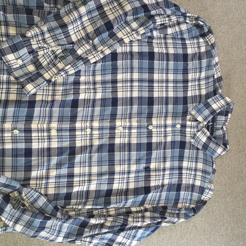 Ralph Lauren Blake Navy and White Plaid Shirt L